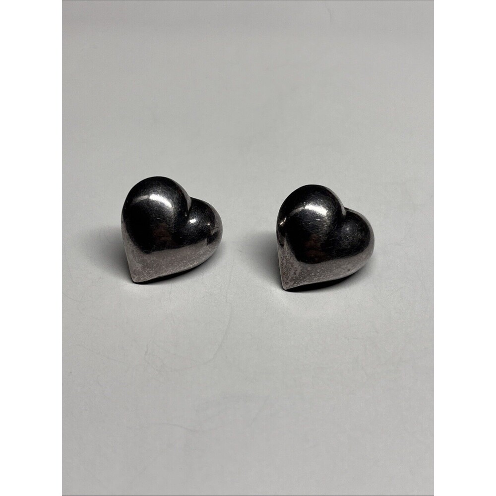 925 Sterling Silver Vintage Puffy Heart Earrings Simple Love Unique Cute